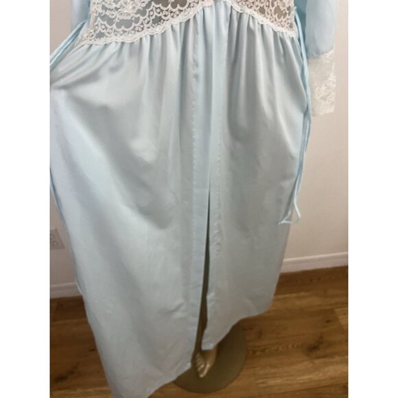 Vintage Bert Yelin for Iris Women's M Bue Robe Lace Trim - Picture 7 of 13